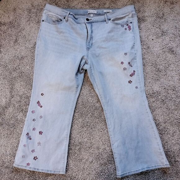 Women's Jessica Simpson Y2k Light Wash Ankle Flare Embroidered Jeans Sz 18w - Picture 9 of 9